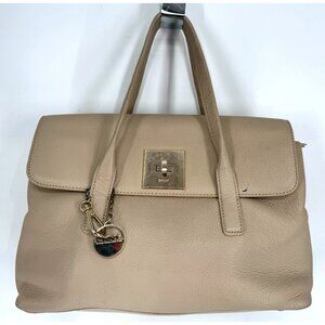 DKNY Donna Karan Luxurious Soft Tan Cream Leather Satchel Tote Flap Bag Handbag
